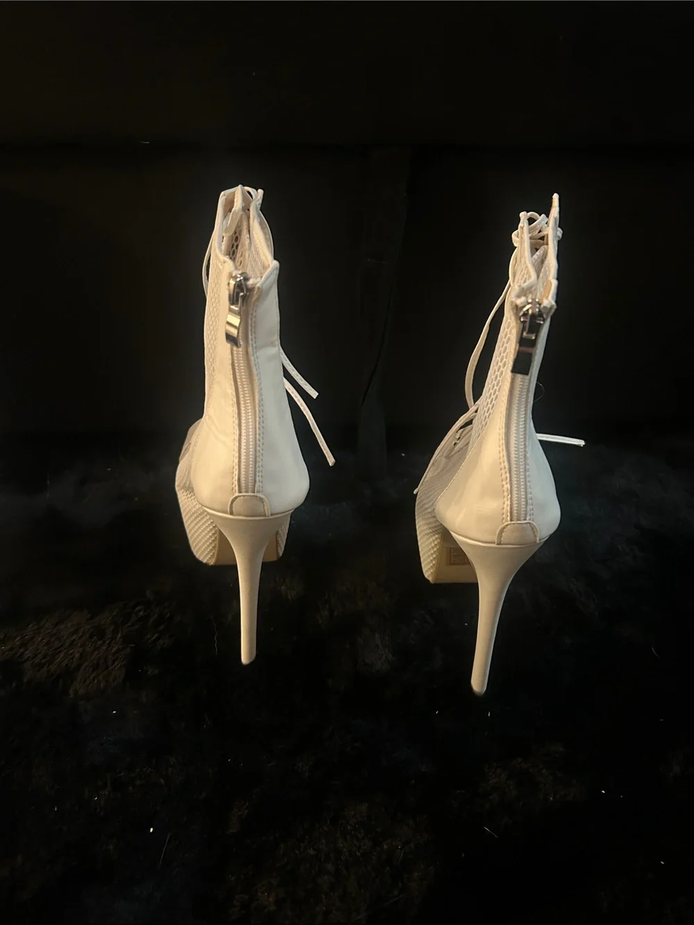 SHEIN White Lace-Up Mesh Platform Heels